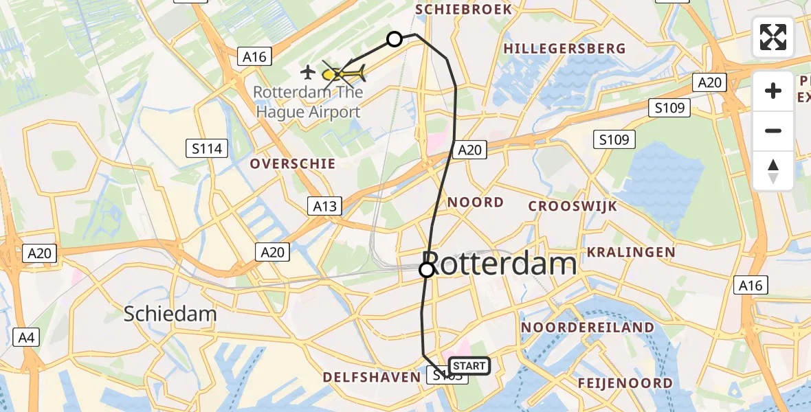 Routekaart van de vlucht: Lifeliner 2 naar Rotterdam The Hague Airport, Claes de Vrieselaan