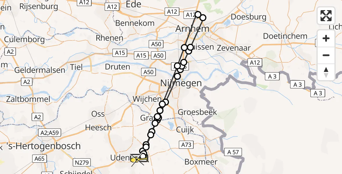 Routekaart van de vlucht: Lifeliner 3 naar Vliegbasis Volkel, Millsebaan