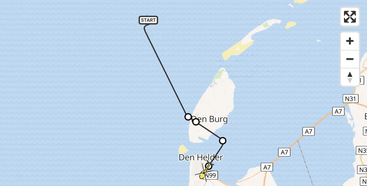 Routekaart van de vlucht: Kustwachthelikopter naar Vliegveld De Kooy, Luchthavenweg