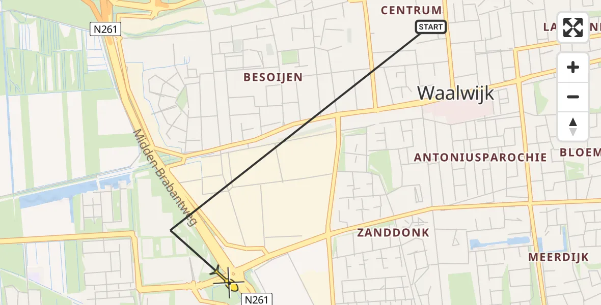 Routekaart van de vlucht: Traumaheli naar Waalwijk, De Gaard