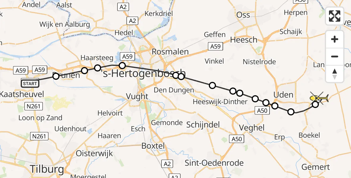 Routekaart van de vlucht: Lifeliner 3 naar Vliegbasis Volkel, Karl Zellerstraat