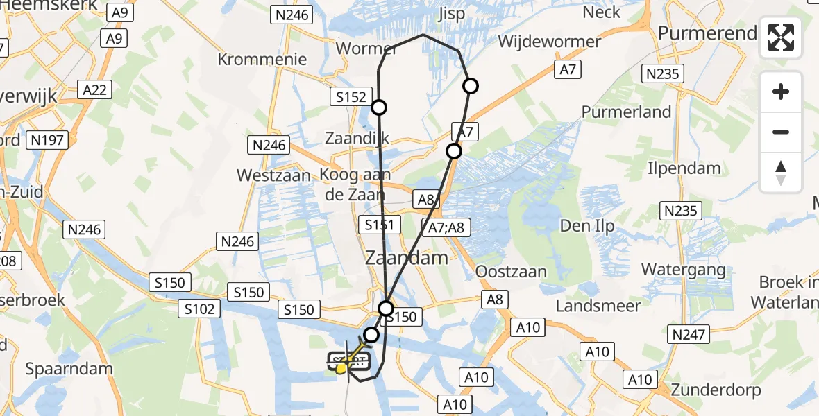 Routekaart van de vlucht: Lifeliner 1 naar Amsterdam Heliport, Kompasweg