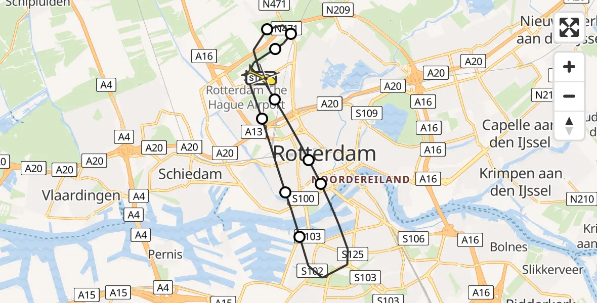 Routekaart van de vlucht: Lifeliner 2 naar Rotterdam The Hague Airport, Zestienhovensekade