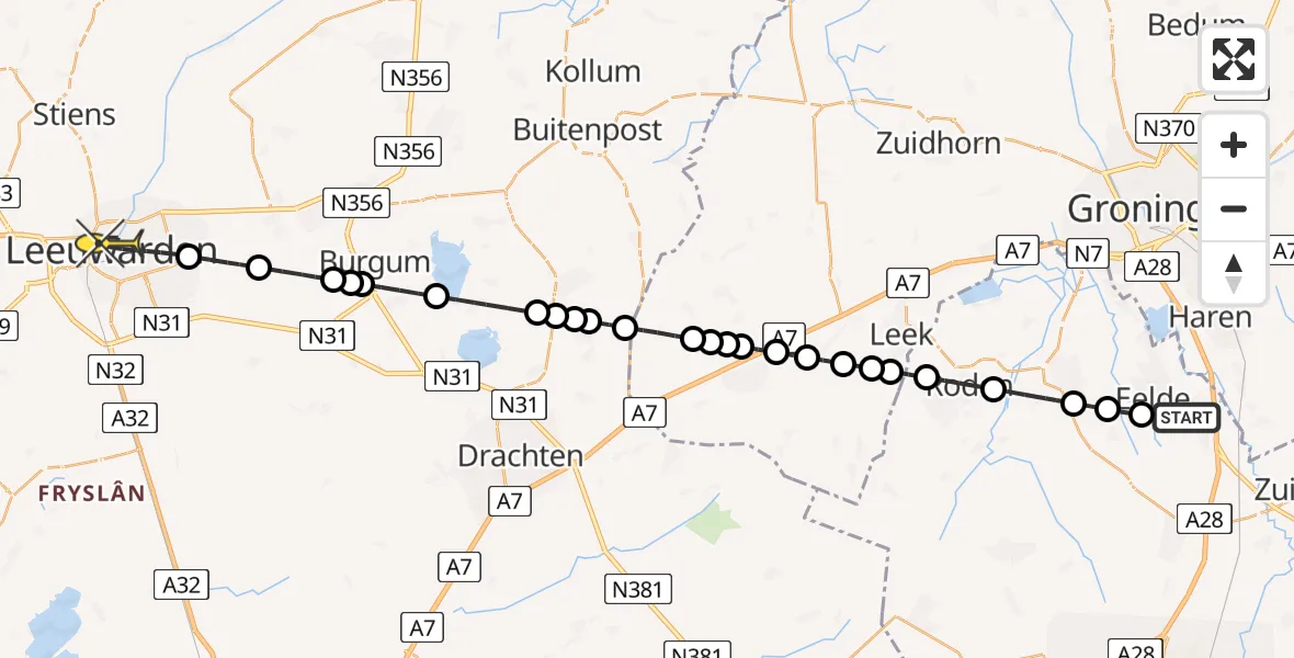 Routekaart van de vlucht: Lifeliner 4 naar Leeuwarden, Molenweg