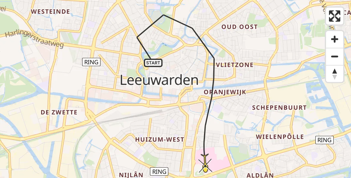 Routekaart van de vlucht: Lifeliner 4 naar Leeuwarden, De Bult