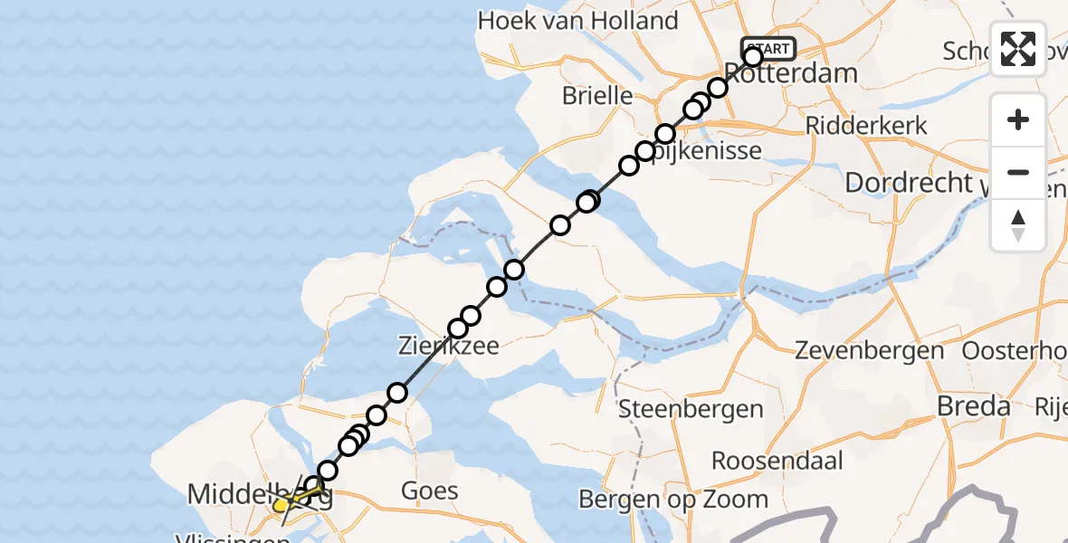 Routekaart van de vlucht: Lifeliner 2 naar Nieuw- en Sint Joosland, Rotterdam Airportbaan