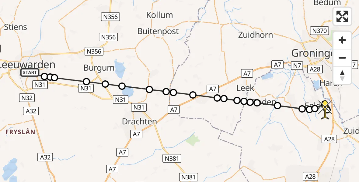 Routekaart van de vlucht: Lifeliner 4 naar Groningen Airport Eelde, De Eker
