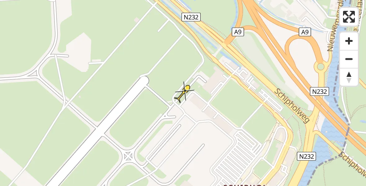 Routekaart van de vlucht: Politieheli naar Schiphol