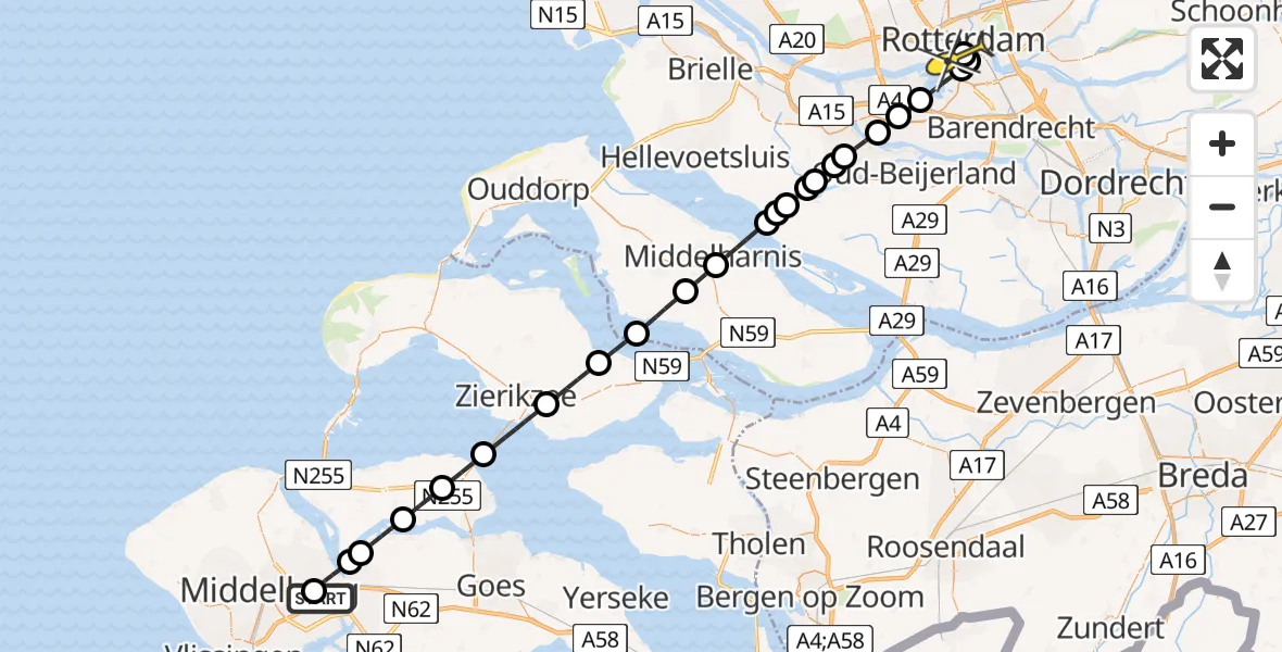 Routekaart van de vlucht: Lifeliner 2 naar Erasmus MC, Kanaaldijk