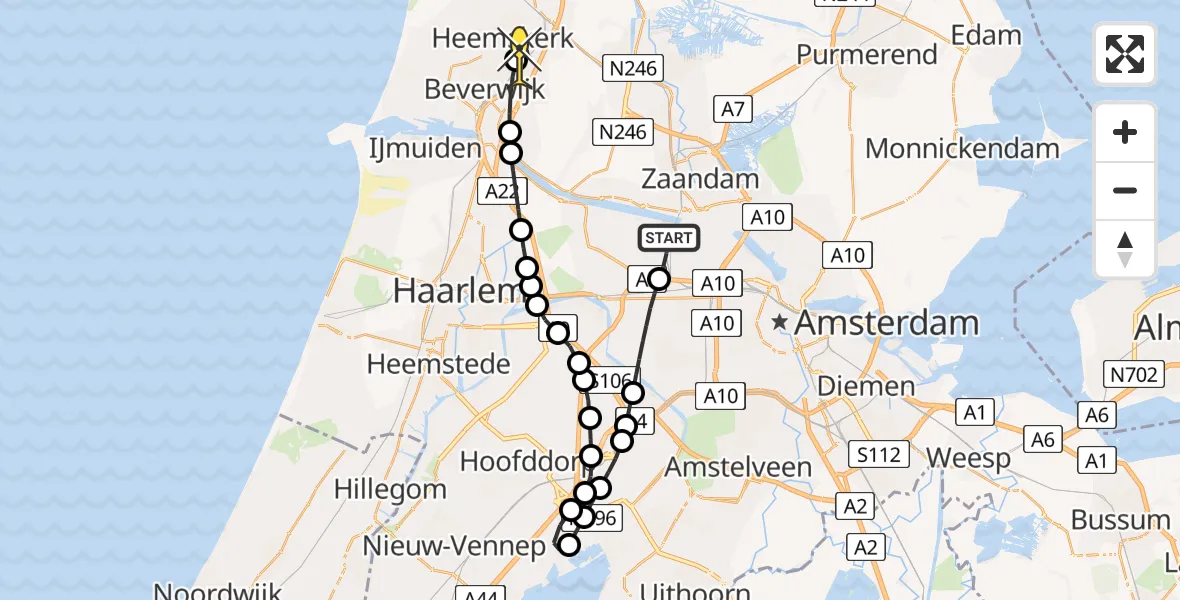 Routekaart van de vlucht: Lifeliner 1 naar Heemskerk, Westpoort