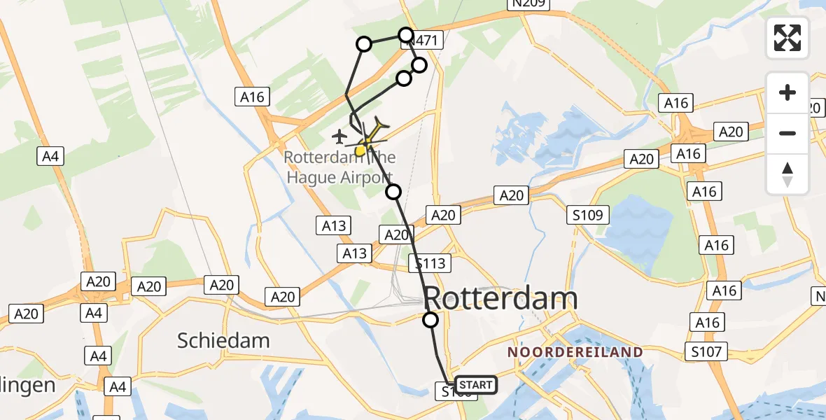 Routekaart van de vlucht: Lifeliner 2 naar Rotterdam The Hague Airport, Mathenesserlaan