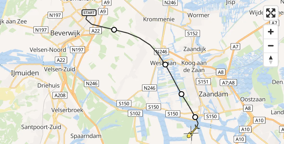 Routekaart van de vlucht: Lifeliner 1 naar Amsterdam Heliport, Melis Stokelaan