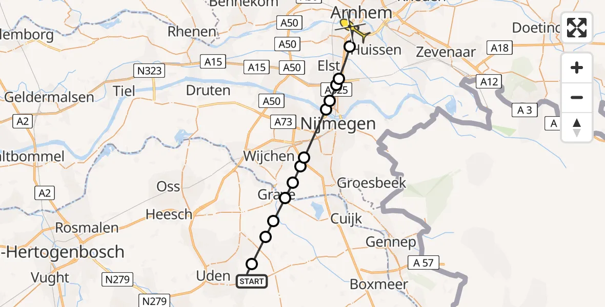 Routekaart van de vlucht: Lifeliner 3 naar Arnhem, Zeelandsedijk