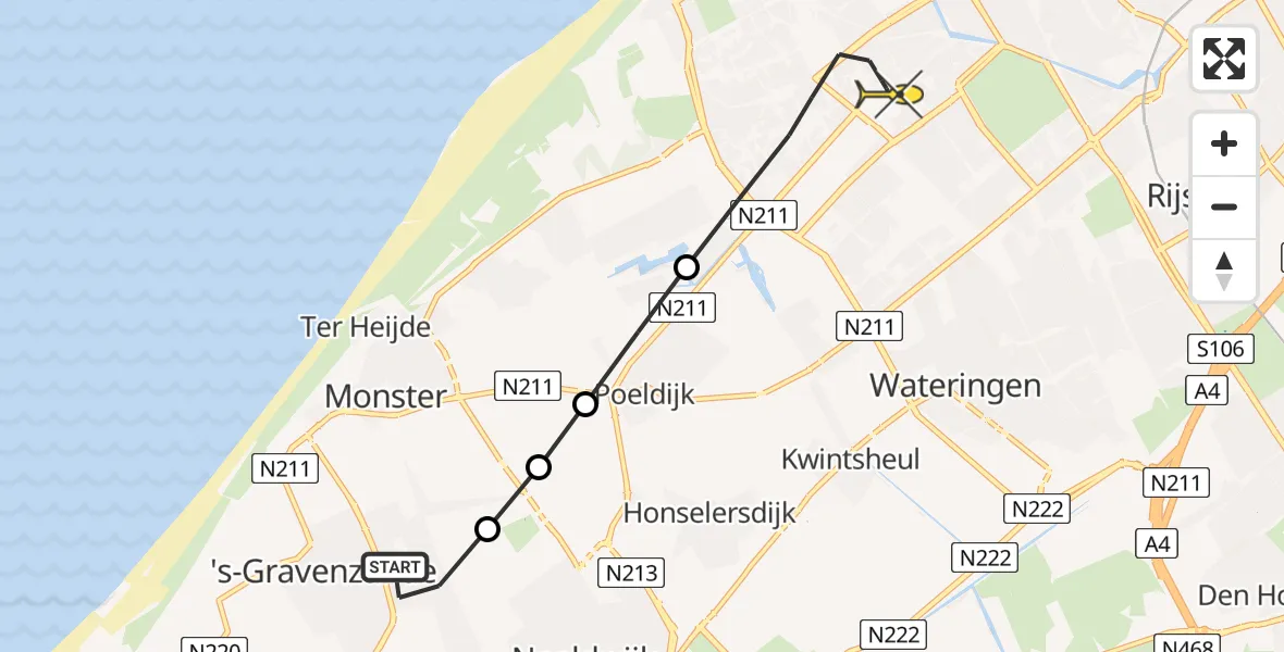 Routekaart van de vlucht: Lifeliner 2 naar Den Haag, Monstersepad