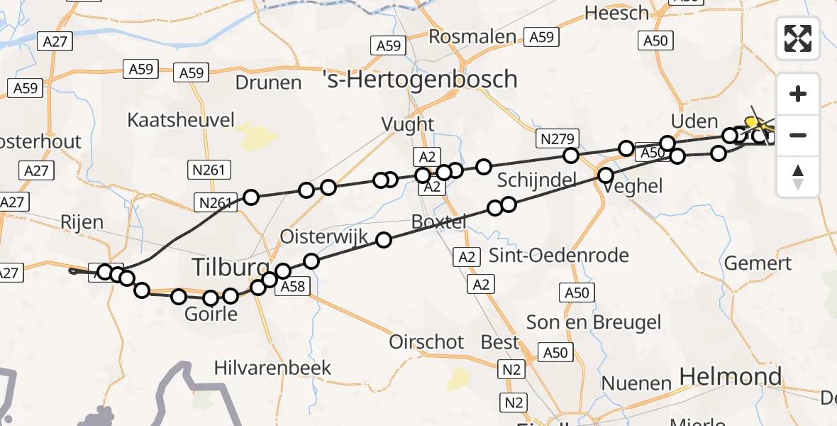Routekaart van de vlucht: Lifeliner 3 naar Vliegbasis Volkel, Rondweg Volkel