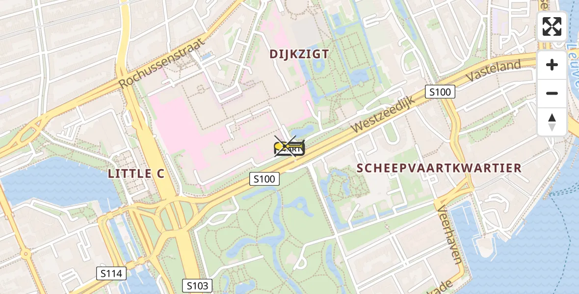 Routekaart van de vlucht: Lifeliner 1 naar Erasmus MC, Westzeedijk