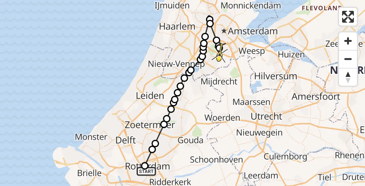 Routekaart van de vlucht: Lifeliner 1 naar Amstelveen, Joost van Geelstraat
