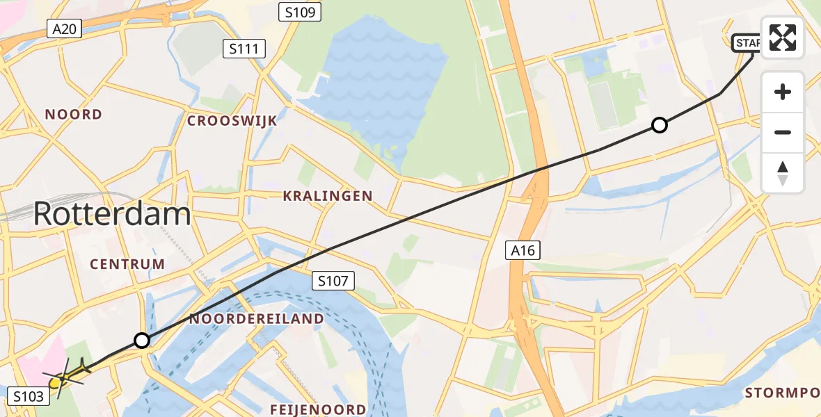 Routekaart van de vlucht: Lifeliner 2 naar Erasmus MC, Charles de Gaullestraat