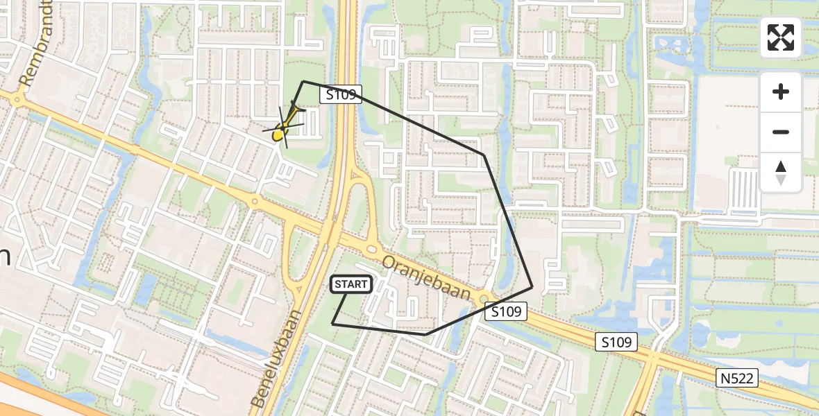 Routekaart van de vlucht: Lifeliner 1 naar Amstelveen, Beneluxbaan