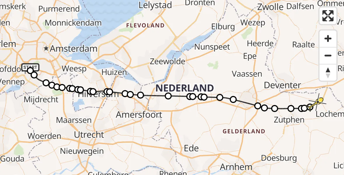 Routekaart van de vlucht: Politieheli naar Laren, Voltweg
