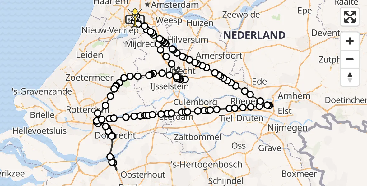 Vluchtroute Politiehelikopter van Schiphol naar Schiphol