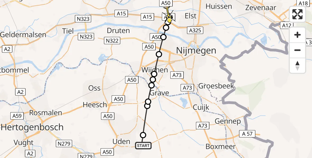 Routekaart van de vlucht: Lifeliner 3 naar Valburg, Houtvennen