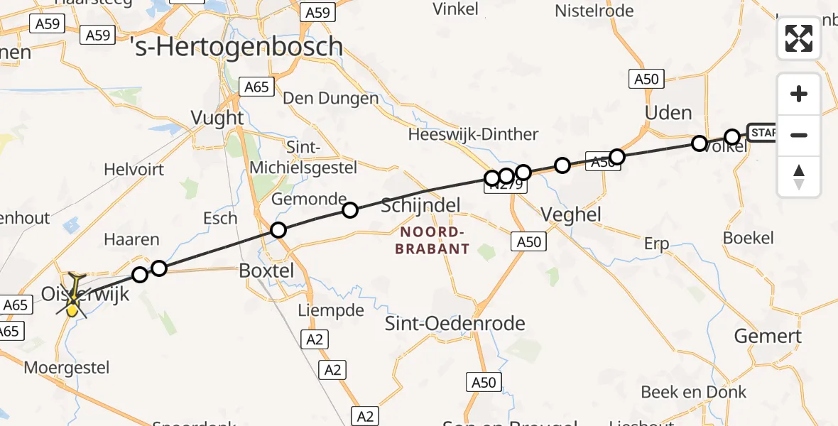 Routekaart van de vlucht: Lifeliner 3 naar Oisterwijk, Zonnepark Hoogveld Zuid