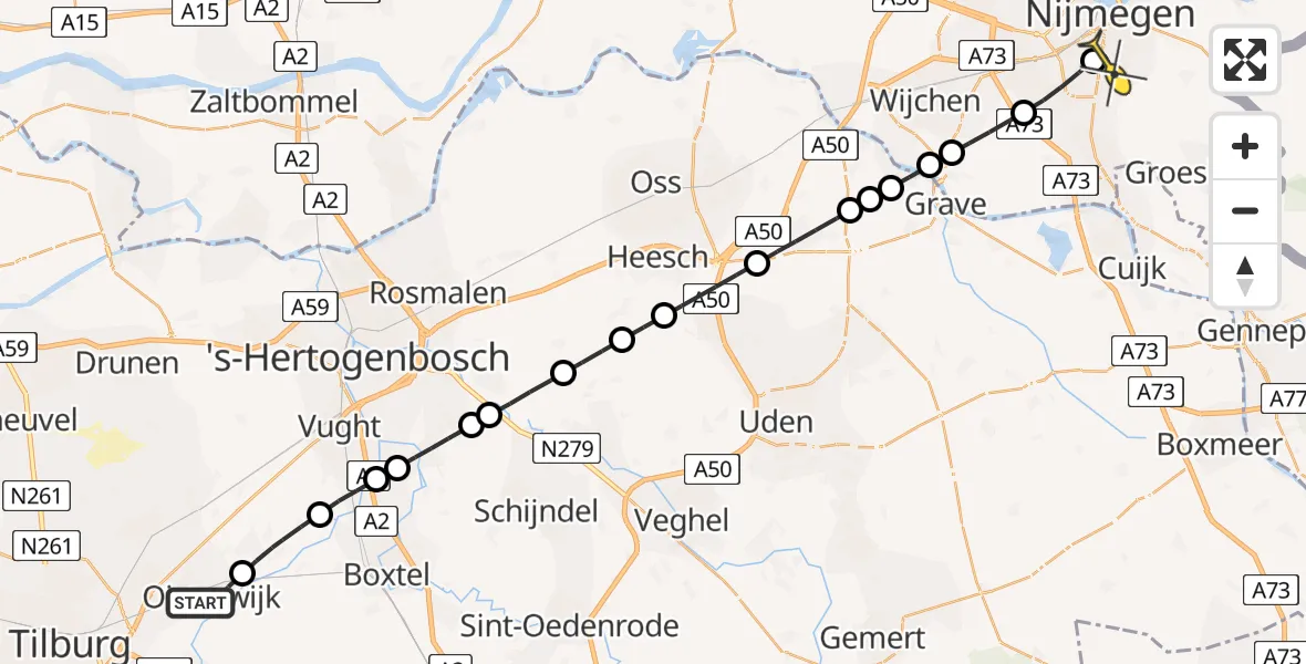Routekaart van de vlucht: Lifeliner 3 naar Radboud Universitair Medisch Centrum, Dokter Desainlaan