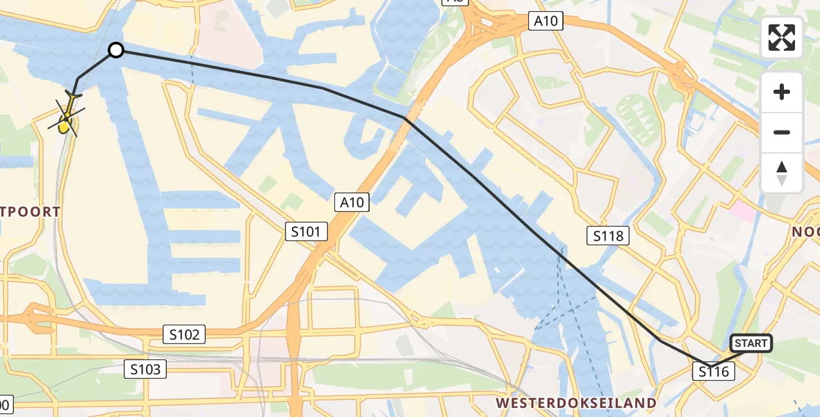 Routekaart van de vlucht: Lifeliner 1 naar Amsterdam Heliport, Noorderpark