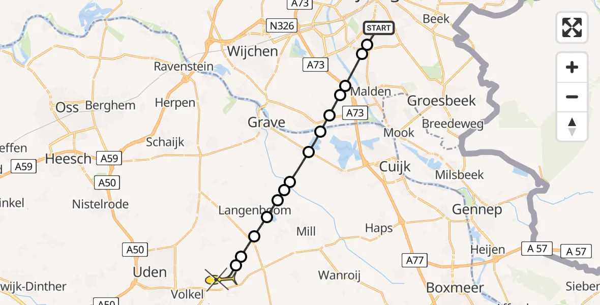 Routekaart van de vlucht: Lifeliner 3 naar Vliegbasis Volkel, Houtlaan