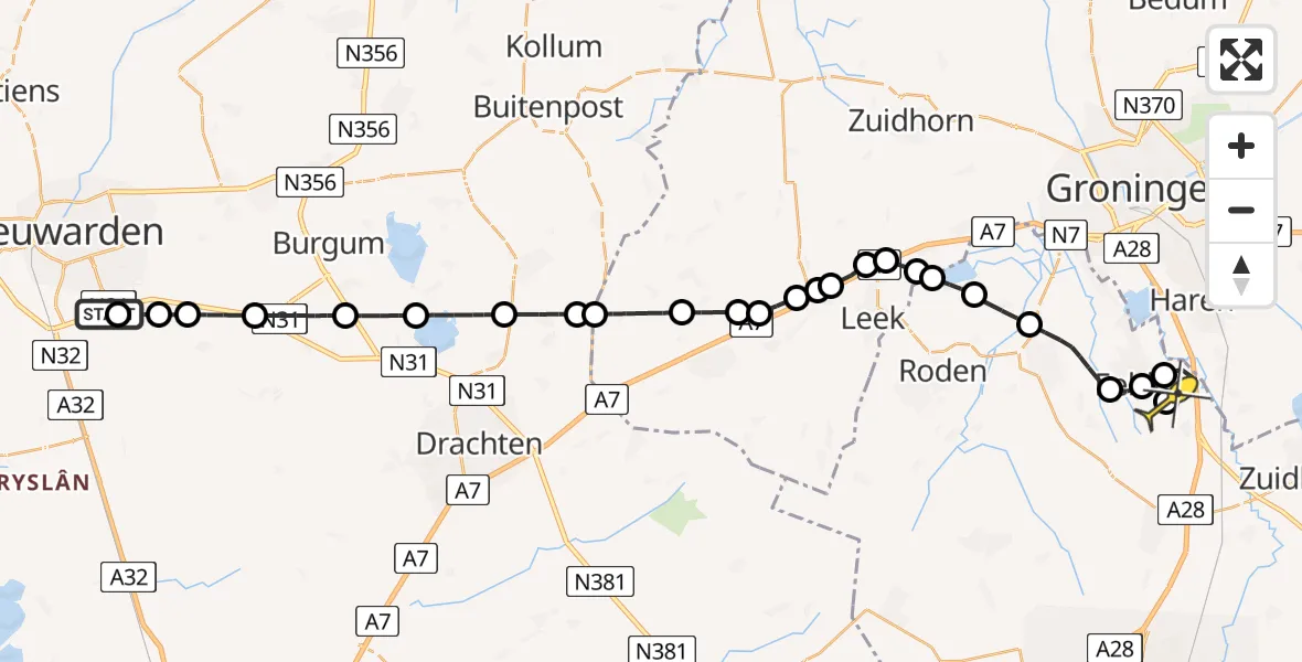 Routekaart van de vlucht: Lifeliner 4 naar Groningen Airport Eelde, Hempensermeerpolder