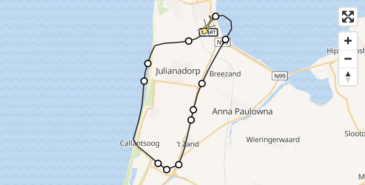 Routekaart van de vlucht: Kustwachthelikopter naar Vliegveld De Kooy, Middenvliet