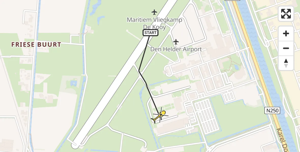 Routekaart van de vlucht: Kustwachthelikopter naar Vliegveld De Kooy, Luchthavenweg