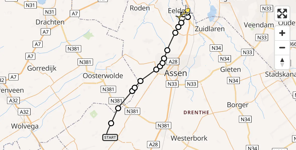 Routekaart van de vlucht: Lifeliner 4 naar Groningen Airport Eelde, Acht Boerijen