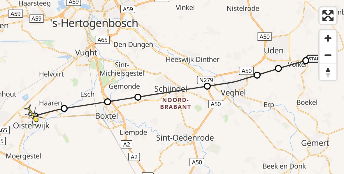 Routekaart van de vlucht: Lifeliner 3 naar Oisterwijk, Rondweg Volkel