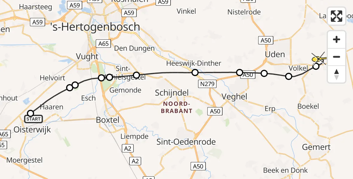 Routekaart van de vlucht: Lifeliner 3 naar Vliegbasis Volkel, Heusdensebaan