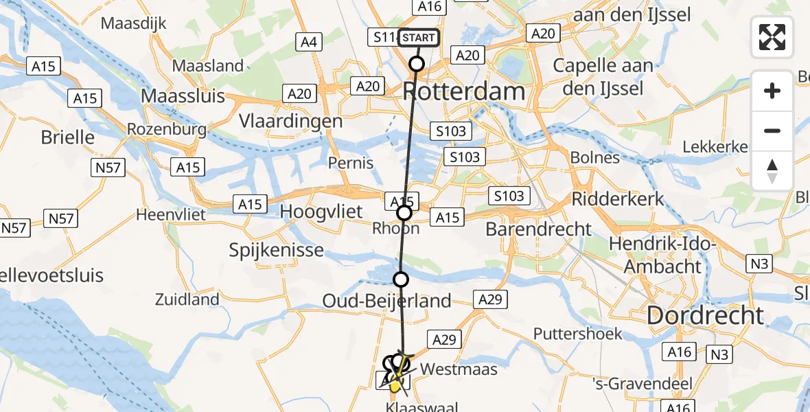 Routekaart van de vlucht: Lifeliner 2 naar Westmaas, Pilotenpad