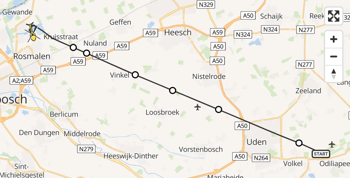 Routekaart van de vlucht: Lifeliner 3 naar Rosmalen, Jagersveld