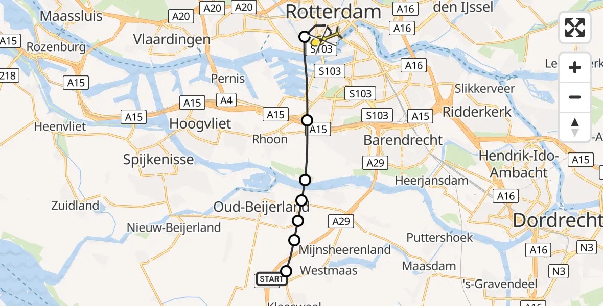 Routekaart van de vlucht: Lifeliner 2 naar Erasmus MC, Stougjesdijk
