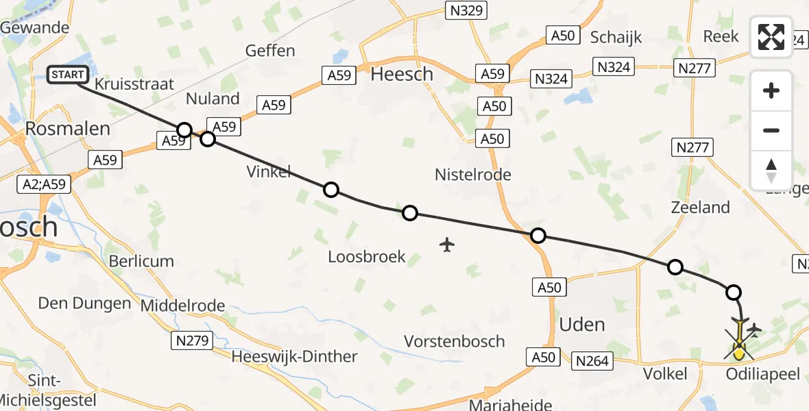 Routekaart van de vlucht: Lifeliner 3 naar Vliegbasis Volkel, Slagkampweg