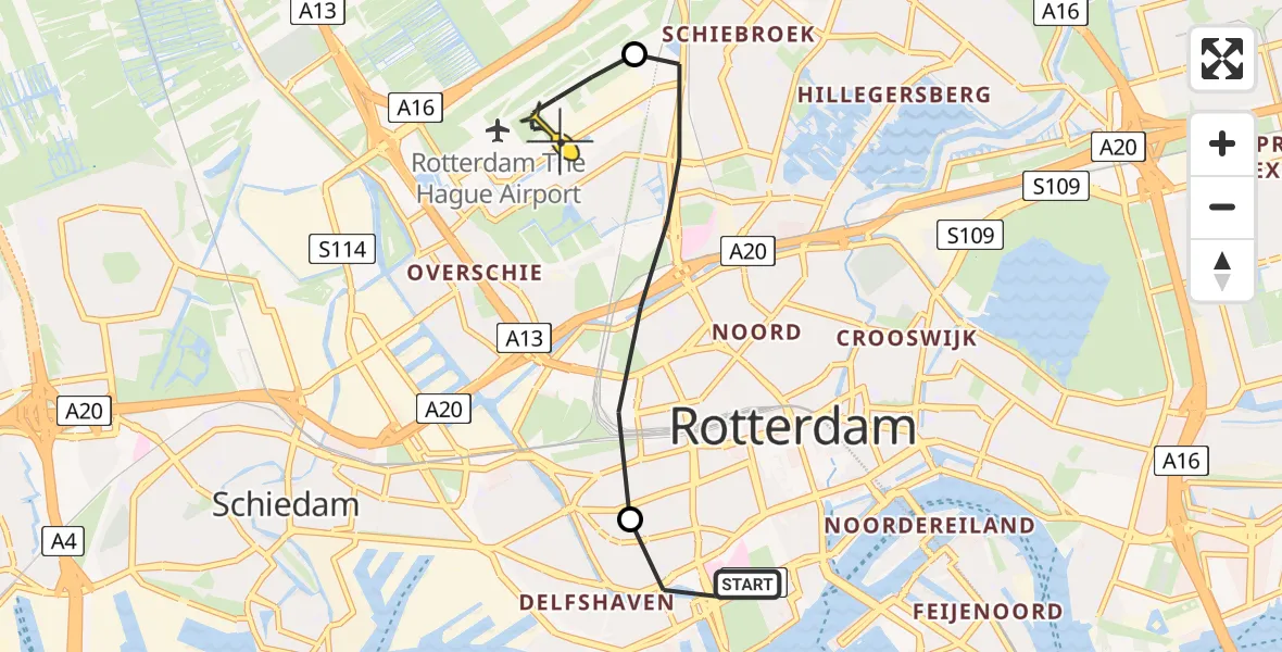 Routekaart van de vlucht: Lifeliner 2 naar Rotterdam The Hague Airport, Hooidrift
