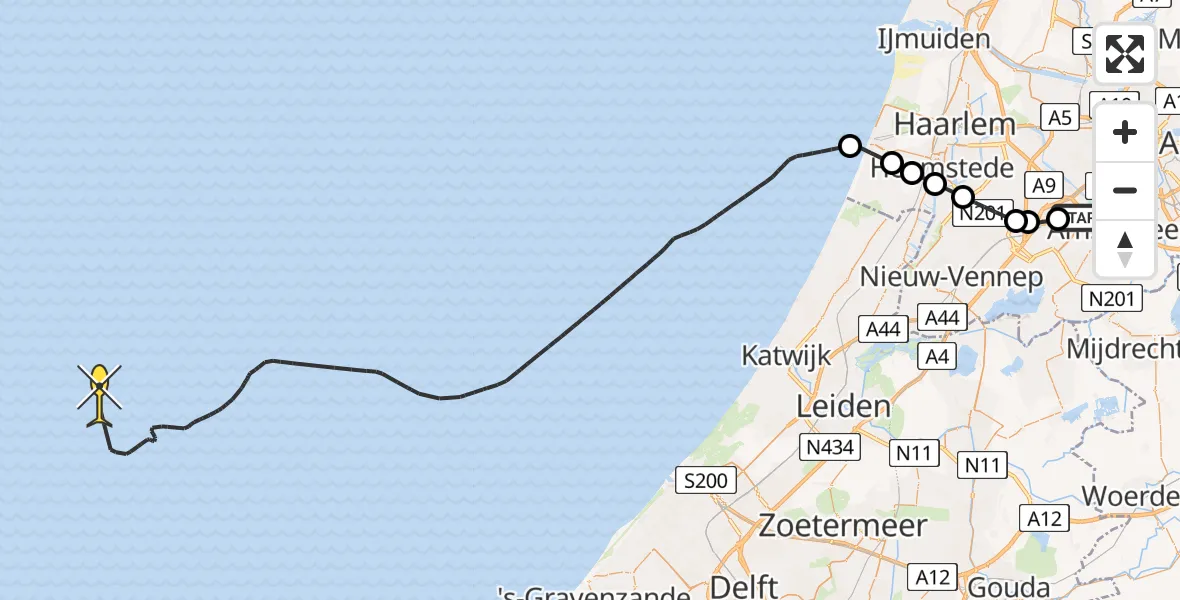 Routekaart van de vlucht: Politieheli naar Loevesteinse Randweg