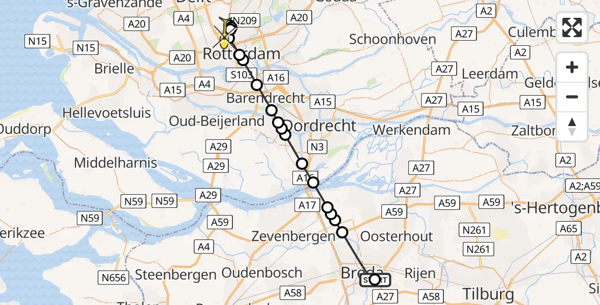 Routekaart van de vlucht: Lifeliner 2 naar Rotterdam The Hague Airport, de la Reijweg