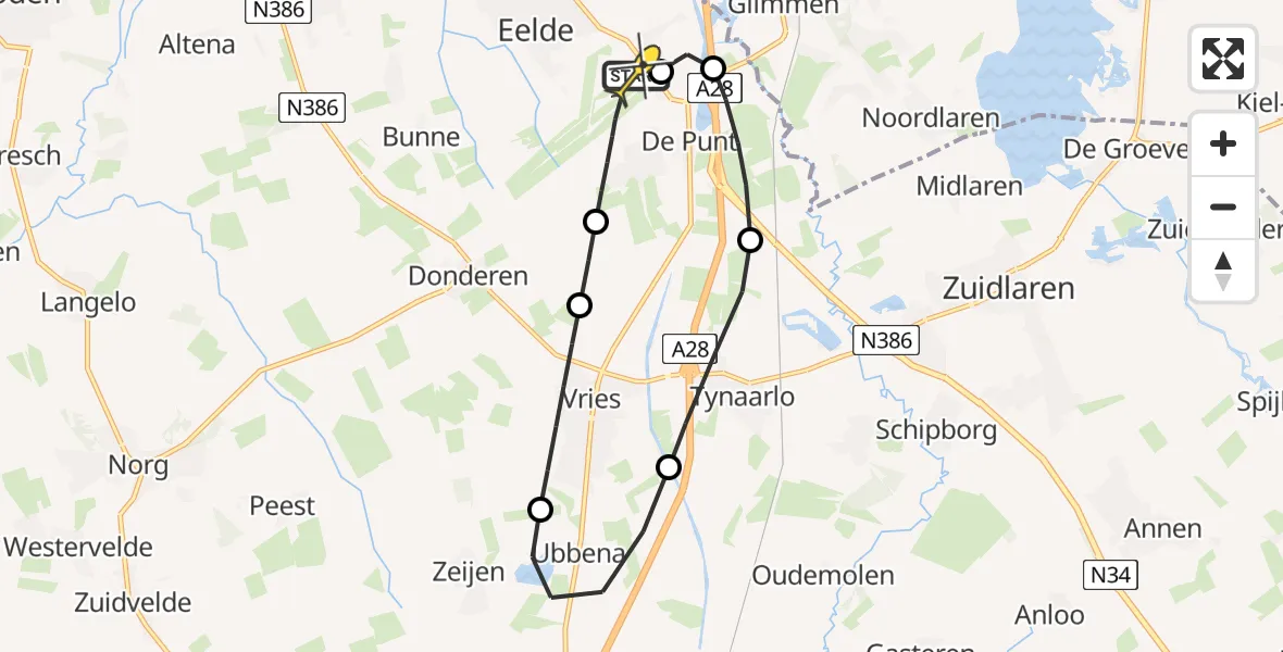 Routekaart van de vlucht: Lifeliner 4 naar Groningen Airport Eelde, Moespot