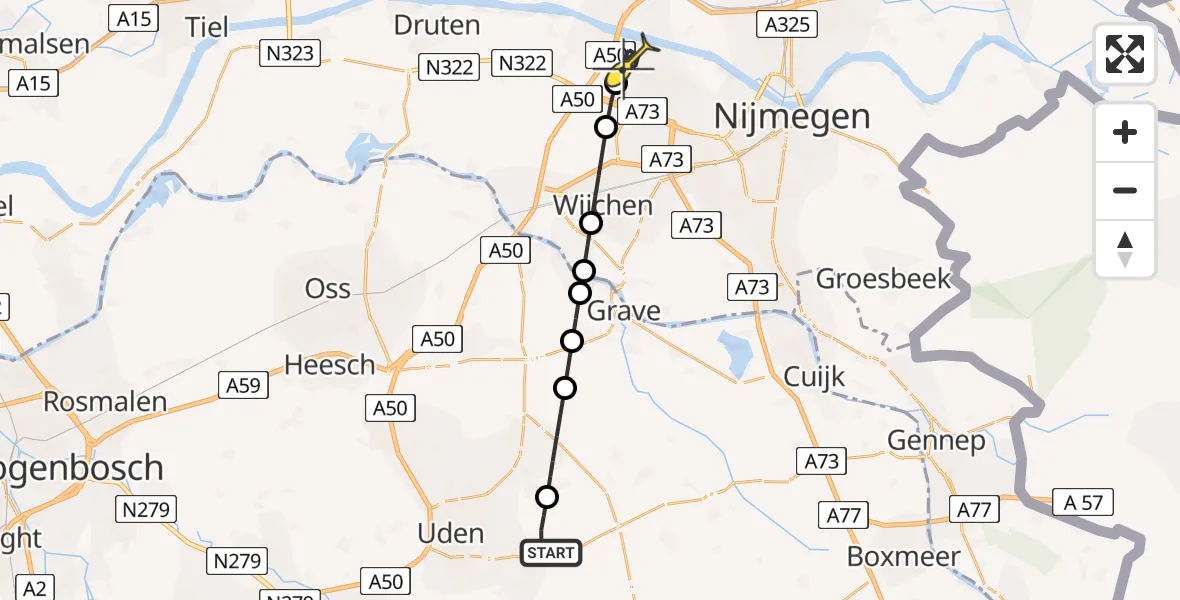 Routekaart van de vlucht: Lifeliner 3 naar Ewijk, Zeelandsedijk