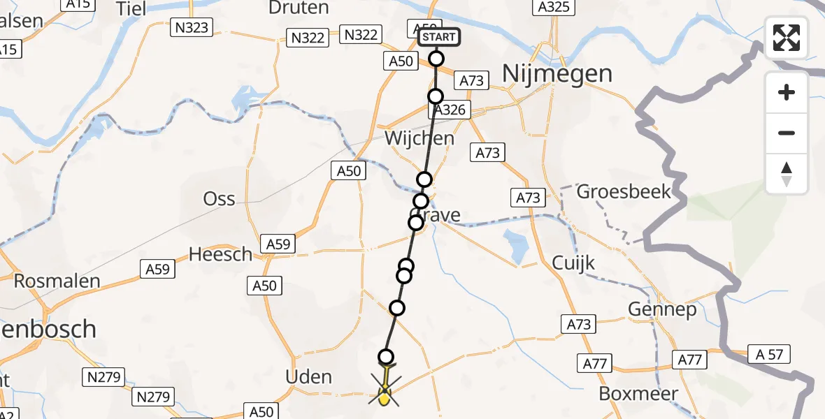 Routekaart van de vlucht: Lifeliner 3 naar Vliegbasis Volkel, Koningstraat