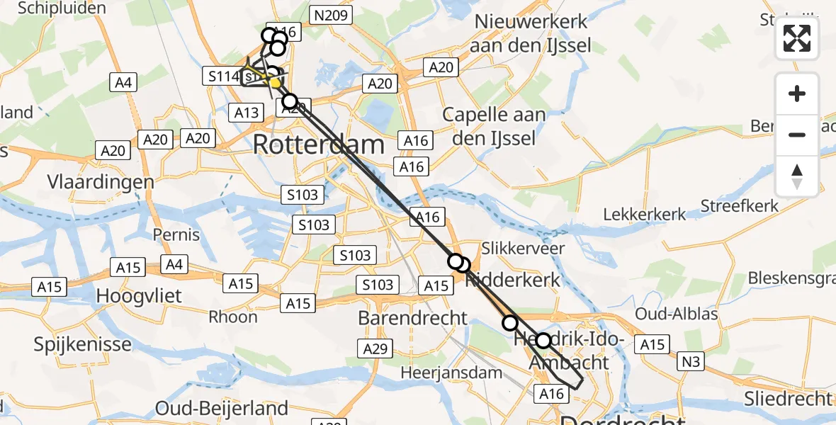 Routekaart van de vlucht: Lifeliner 2 naar Rotterdam The Hague Airport, Van der Waalslaan