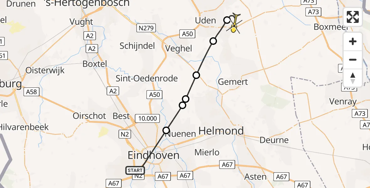 Routekaart van de vlucht: Lifeliner 3 naar Vliegbasis Volkel, Lichtenberg