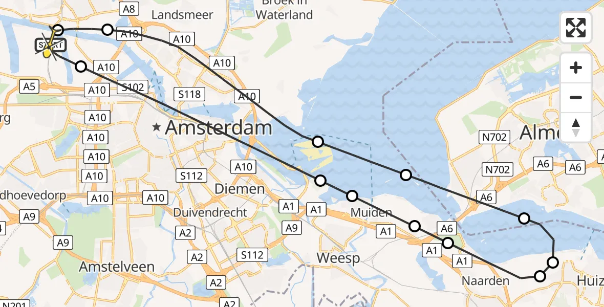 Routekaart van de vlucht: Lifeliner 1 naar Amsterdam Heliport, Westhaven