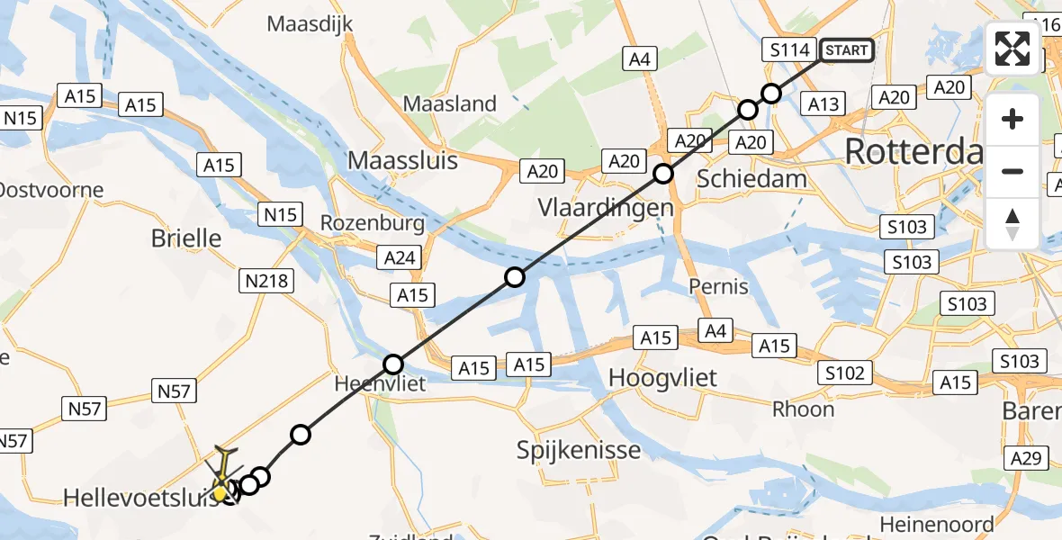 Routekaart van de vlucht: Lifeliner 2 naar Hellevoetsluis, Vliegveldweg